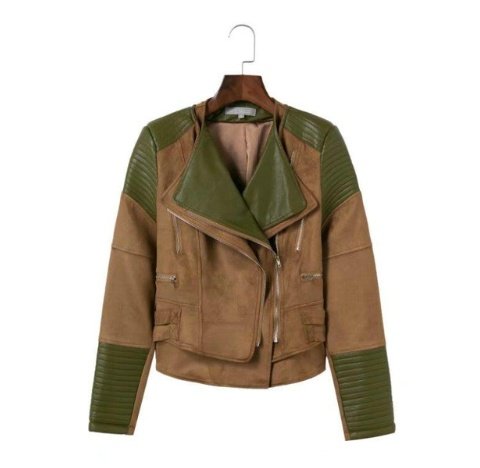 Spliced Faux Leather Suede Jacket Women Black Moto Coat Punk Camel Suede jaquetas couro Casaco chaquetas PU Slim Jacket - Image 6