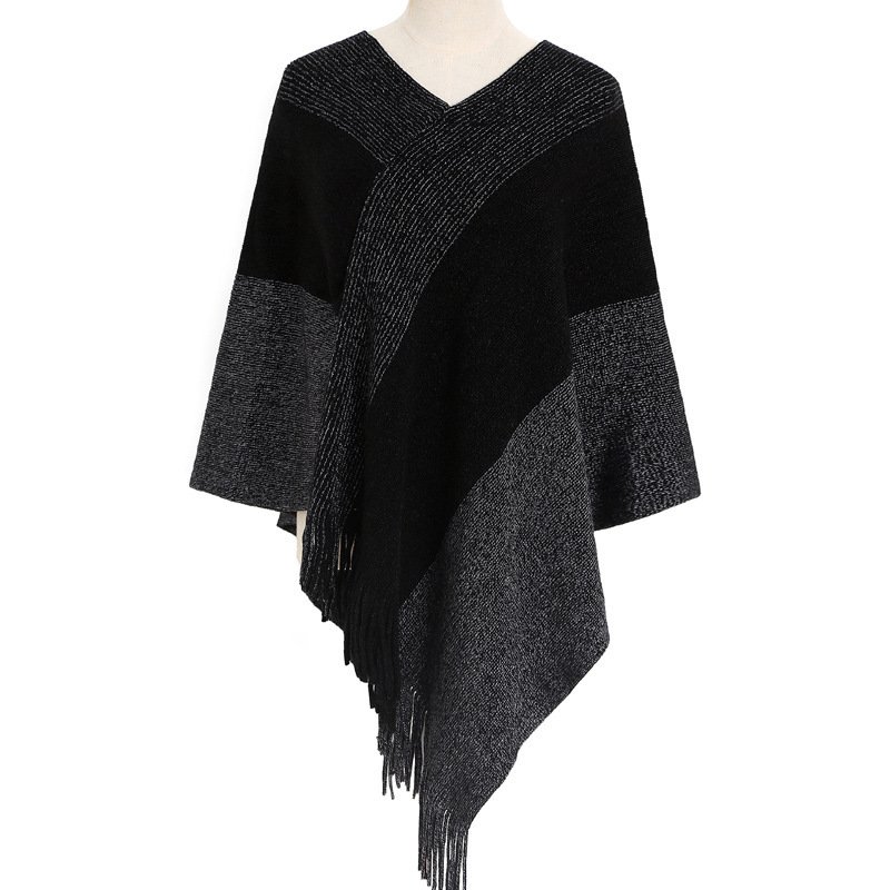 Knitted Shawl Cape Warm Tassel Cloak - Image 3
