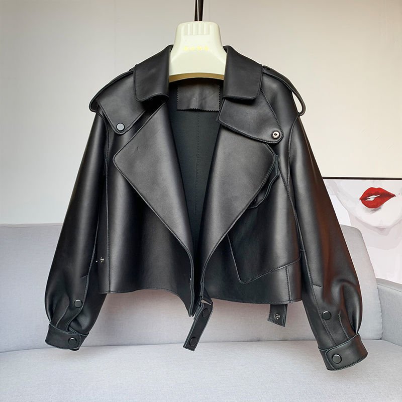 Female Sheepskin Loose Biker Jacket - Image 4