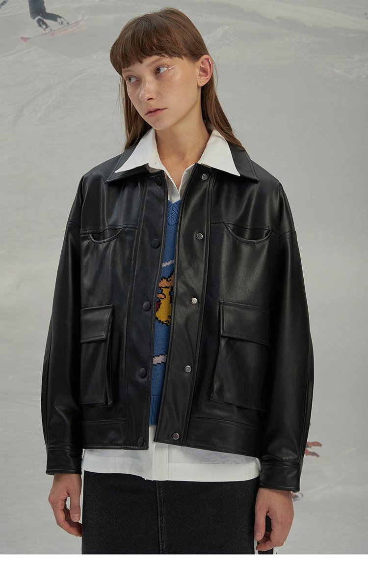 Leather biker jacket - Image 3