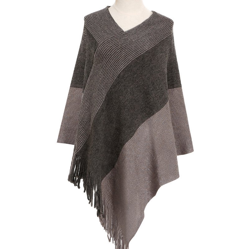 Knitted Shawl Cape Warm Tassel Cloak - Image 4