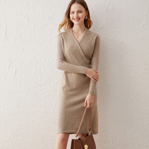 Cashmere V-neck Mid-length Wool Dress