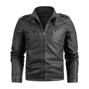 Men's Black Pu Leather Biker Jacket VINTAGE REAL MOTORCYCLE JACKETS FOR MEN
