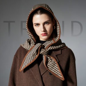 Women's Brown Houndstooth Small Cape And Shawl