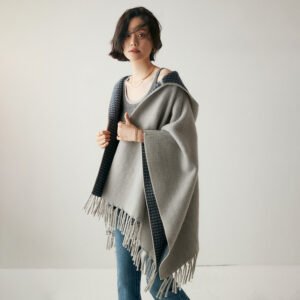 Thickened Air Layer Tassel Hooded Shawl Cape