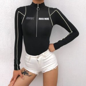 Rockmore Reflective Line Bodysuit Women Moto & Biker Turtleneck Jumpsuit