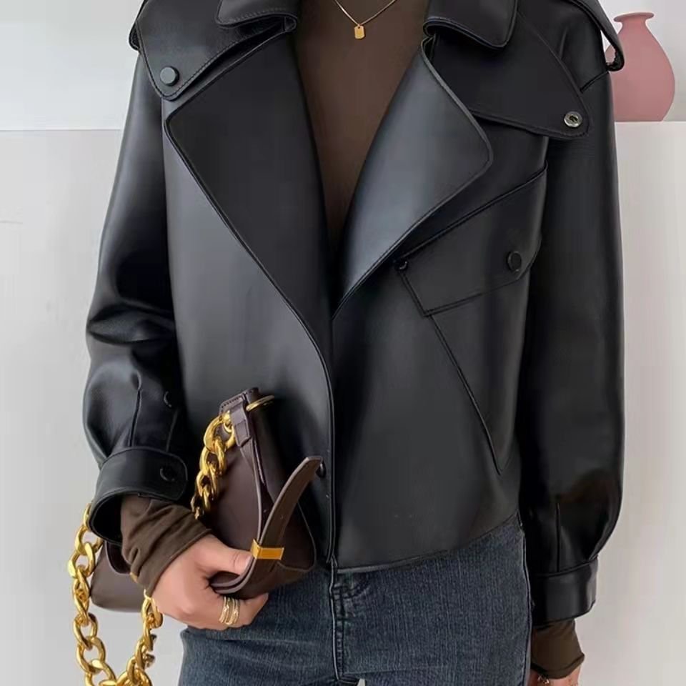 Female Sheepskin Loose Biker Jacket - Image 2