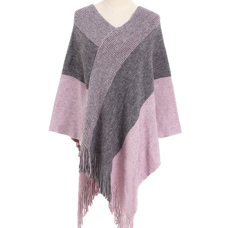 Knitted Shawl Cape Warm Tassel Cloak - Image 5
